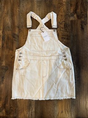 NWT! Promesa Ivory Denim Overall Mini Dress
